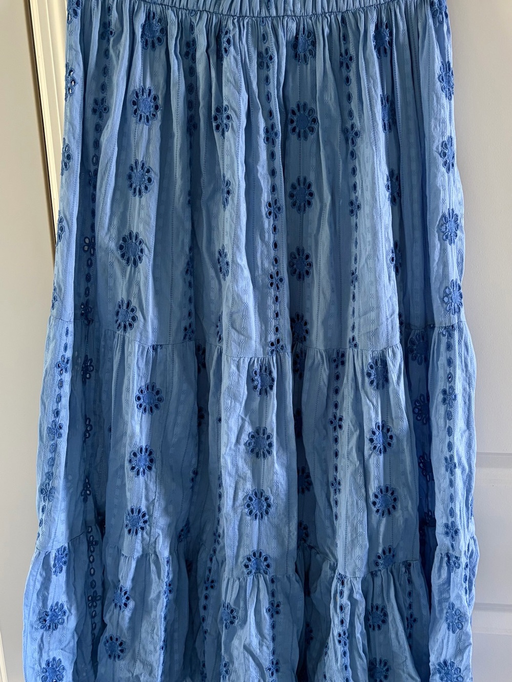 Zara Blue Embroidered Tiered Maxi Skirt